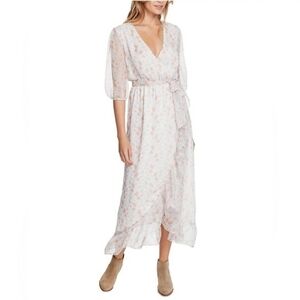 1.STATE Floral Print Wrap Maxi Dress Woodland Gardens Soft Ecru size XS